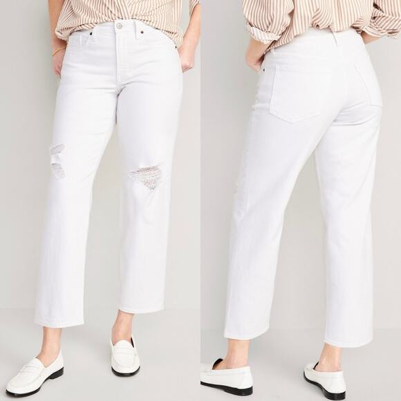 NWT Old Navy High-Waisted OG Loose Ripped White Jeans Calla Lily White Size 18 - Picture 1 of 15